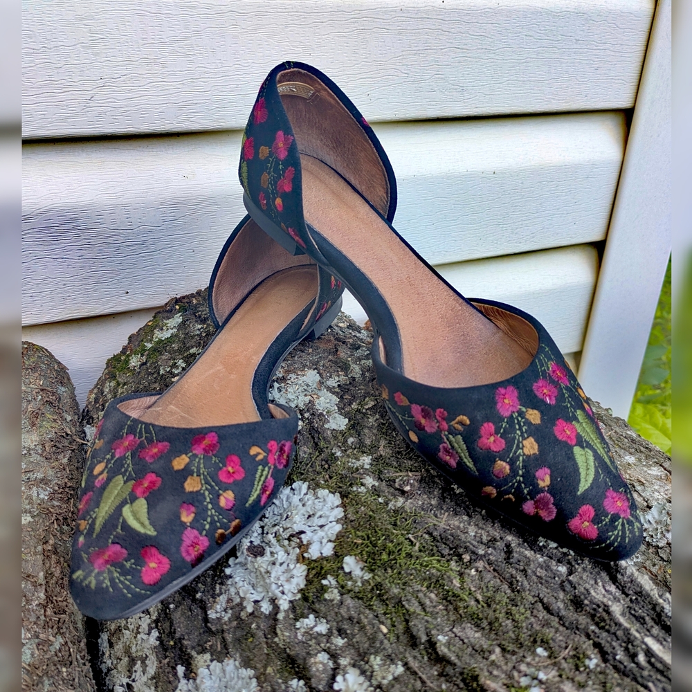 J. Jill Embroidered Suede D'Orsay Flats